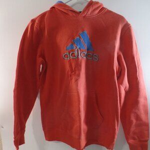 Adidas Boys Orange & Blue Pullover Hooded Pocket Logo Hoodie Size XL